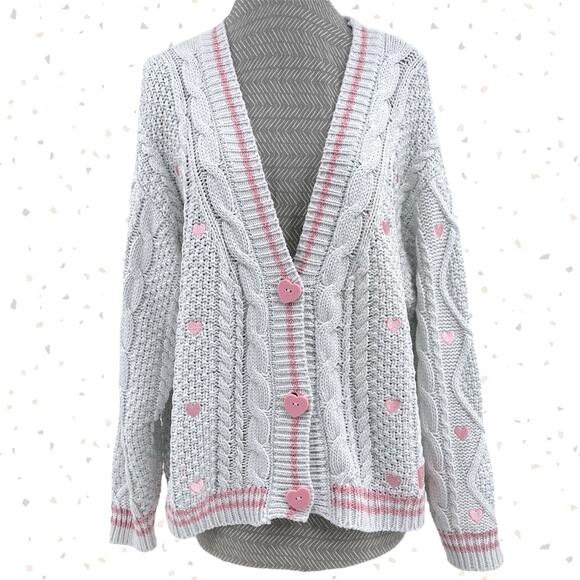 Taylor Swift Lover Cardigan White Pink Stars Cozy Sweater Valentine Size XS / SM